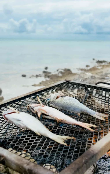 Fish from the lagoon on the fire for dinner © Hélène Havard