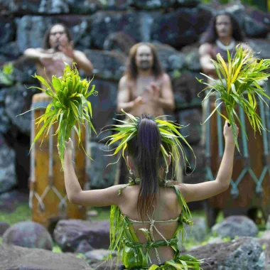 Little girl with her back to a dance show © Tahiti Tourisme